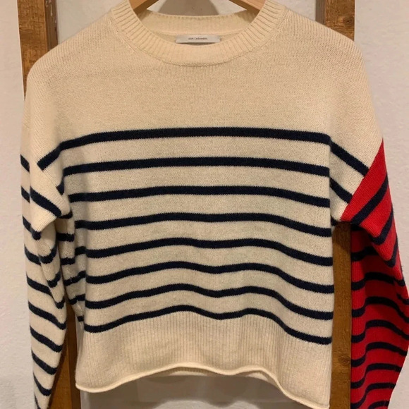 NORDSTROM SIGNATURE NEW Cropped Striped Cashmere Crew Neck Sweater - Picture 8 of 11